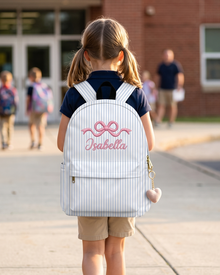 Custom Name Coquette Bow Embroidered Backpack