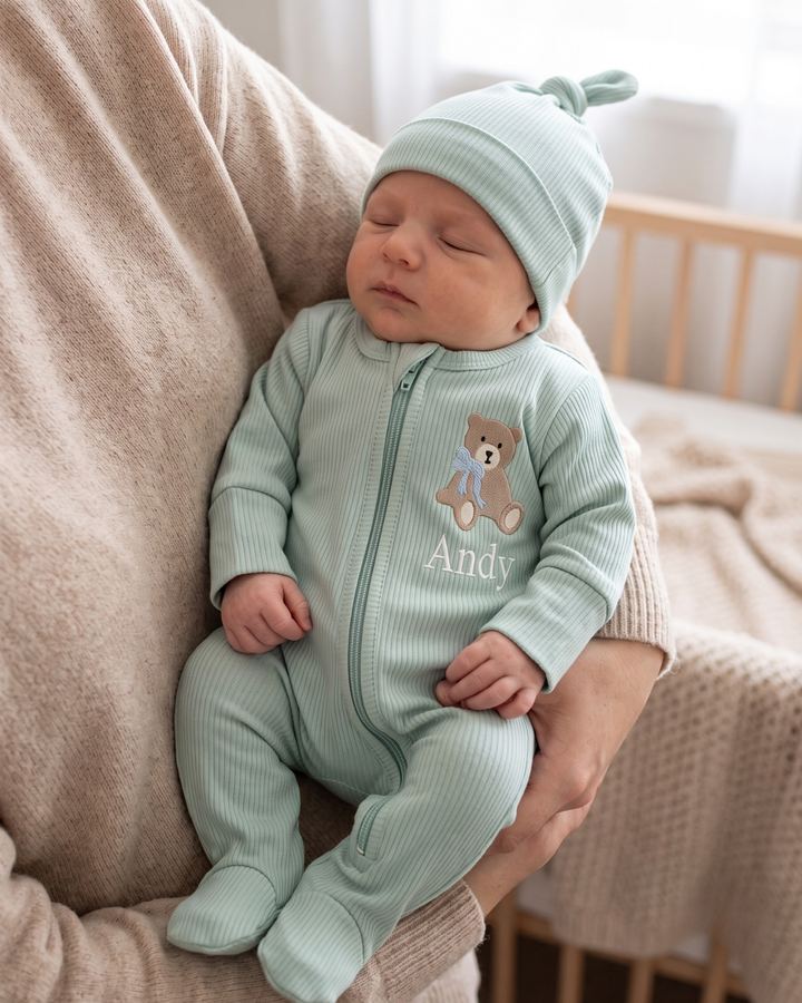 Gerippte Babykleidung mit individuellem Foto - Weich &amp; Skizzenhaft