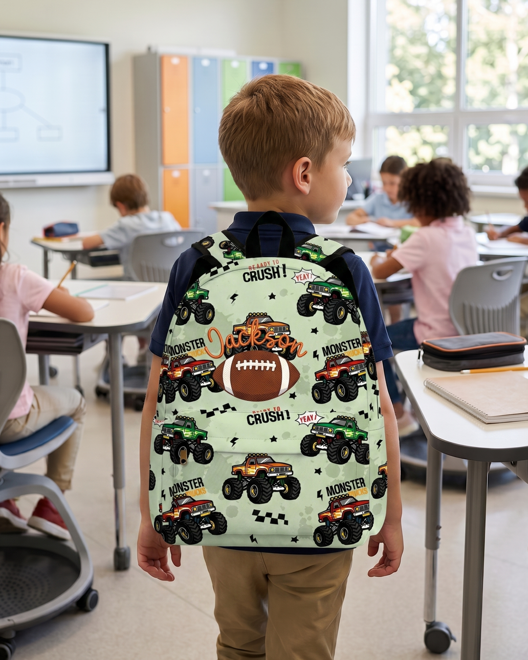 Custom Name Football Ball Embroidered Backpack