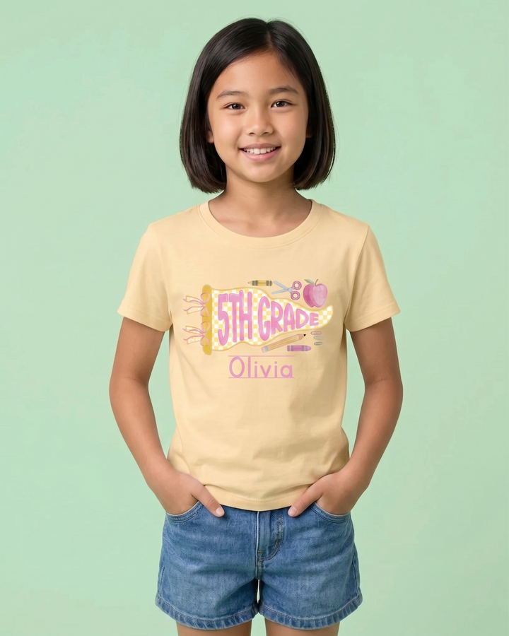 Custom Name Grade Penant Bamboo Crewneck T-Shirt