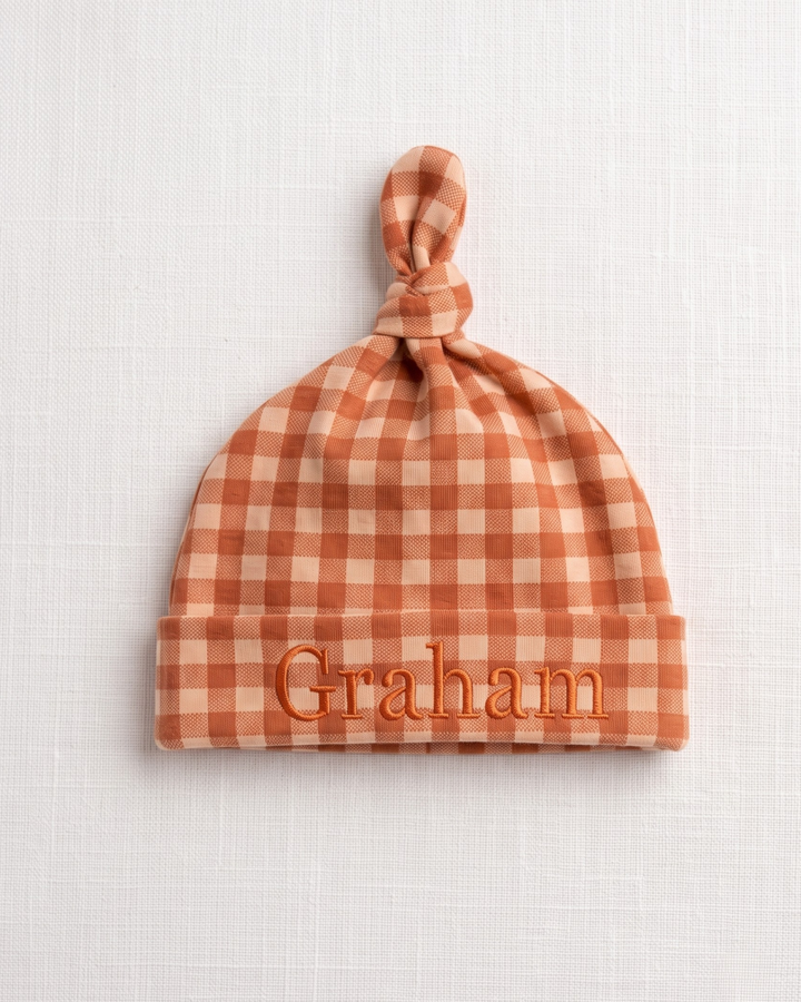 Custom Name Little Pumpkin Gingham Applique Embroidered Bamboo Hat