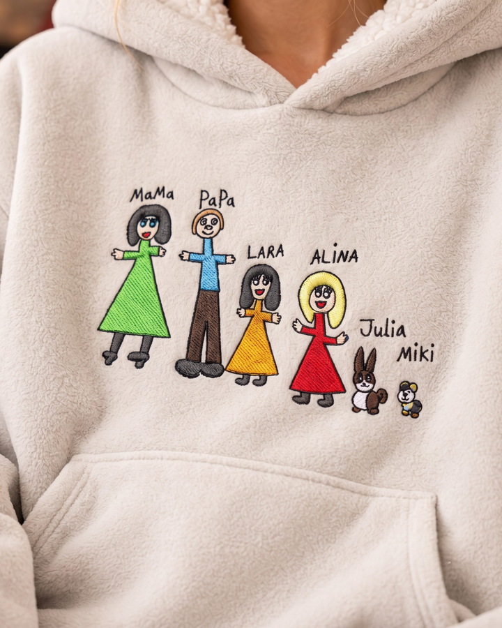 I Wear My Kid's Drawing On My Chest Embroidered Blanket Hoodie
