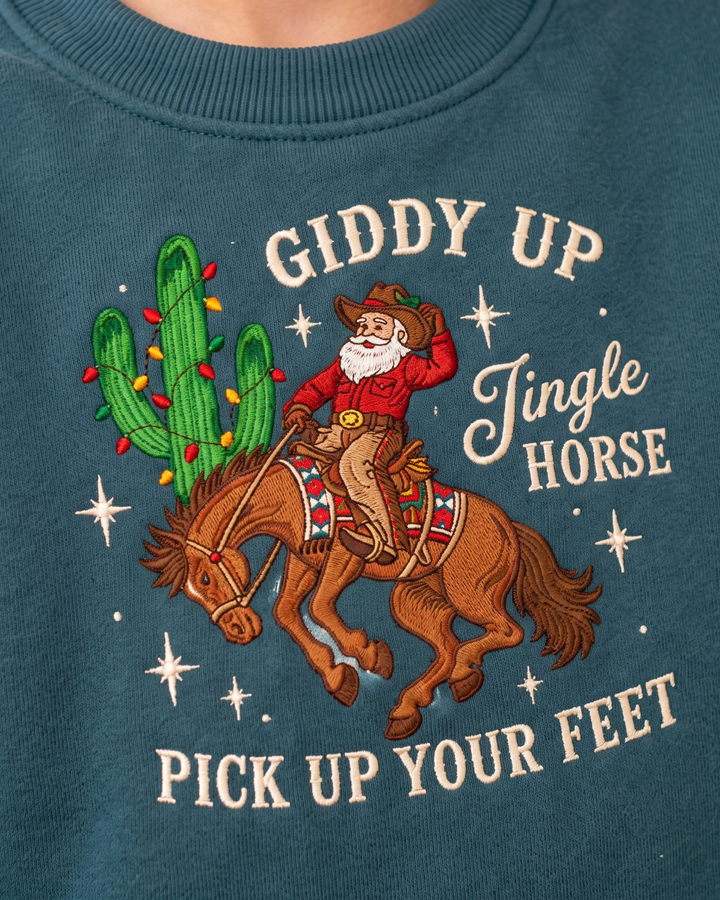 Jingle Horse Embroidered Bamboo Crewneck Sweatshirt