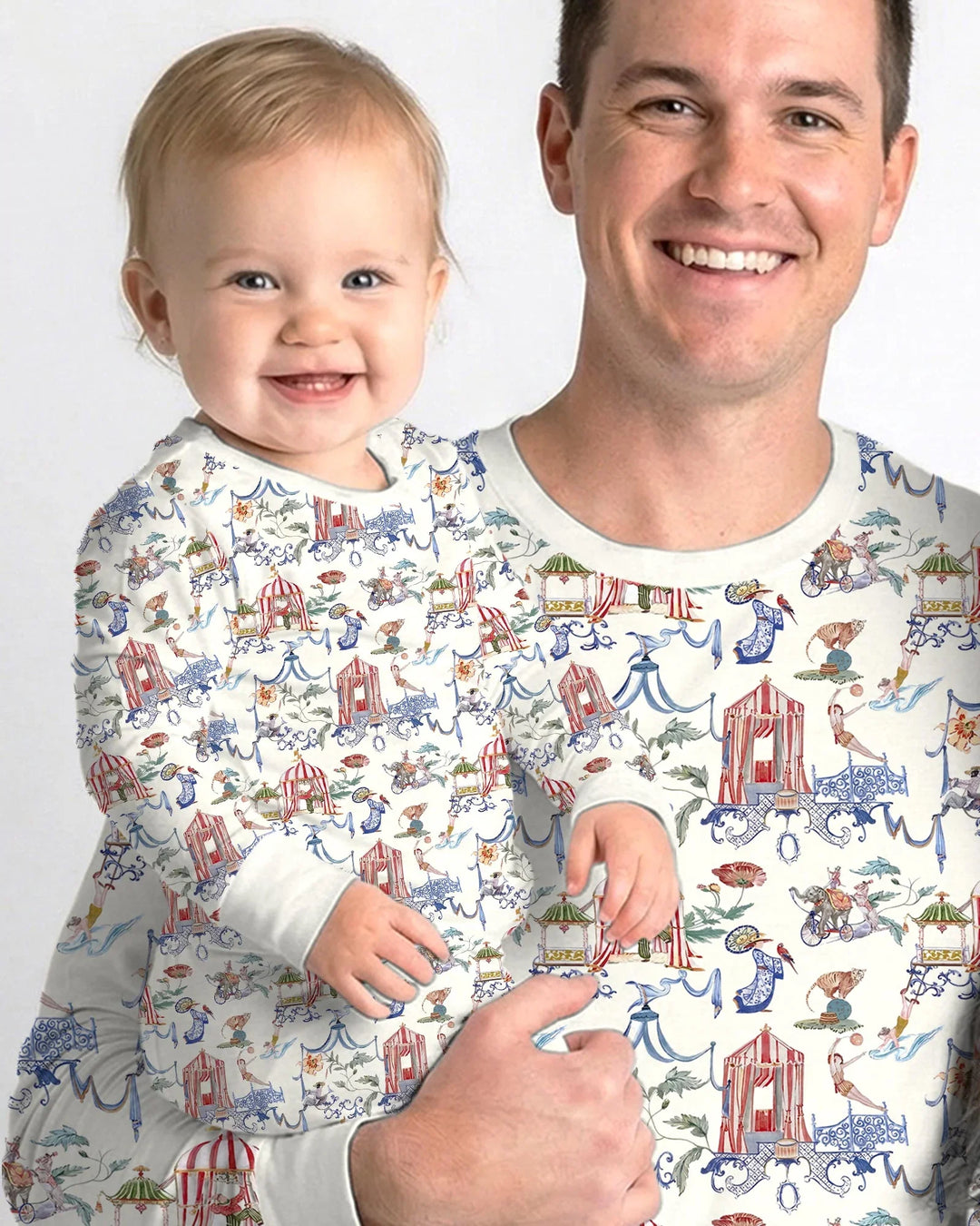 Vintage Lousiana Circus Toile Family Matching Bamboo Two Piece Short Sleeve Pajama Set