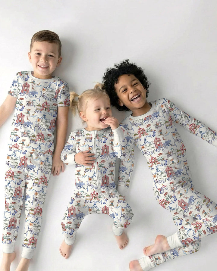 Vintage Lousiana Circus Toile Family Matching Bamboo Two Piece Short Sleeve Pajama Set