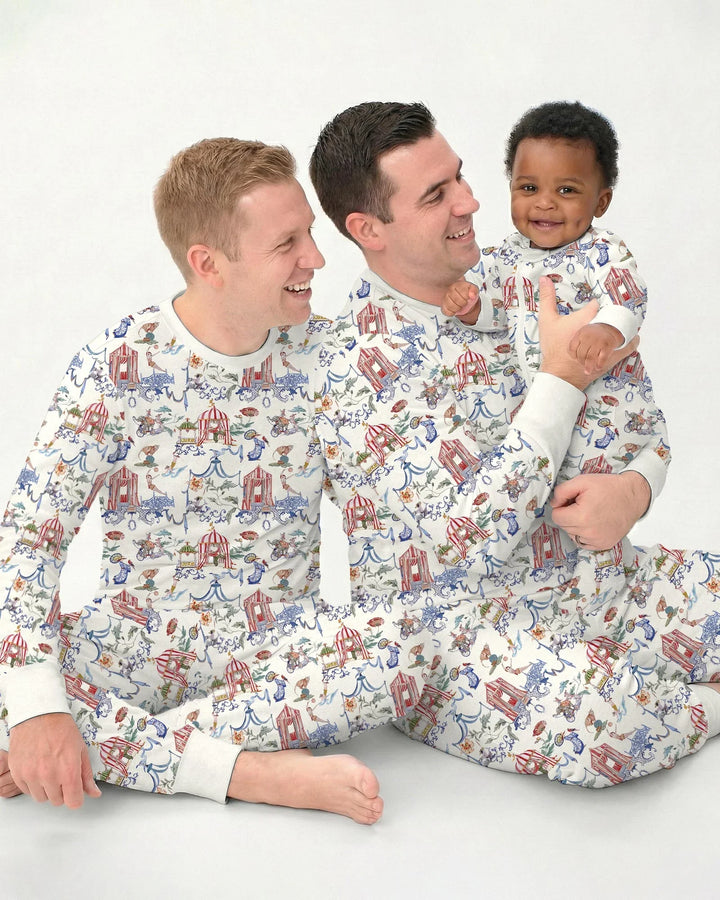 Vintage Lousiana Circus Toile Family Matching Bamboo Two Piece Long Sleeve Pajama Set