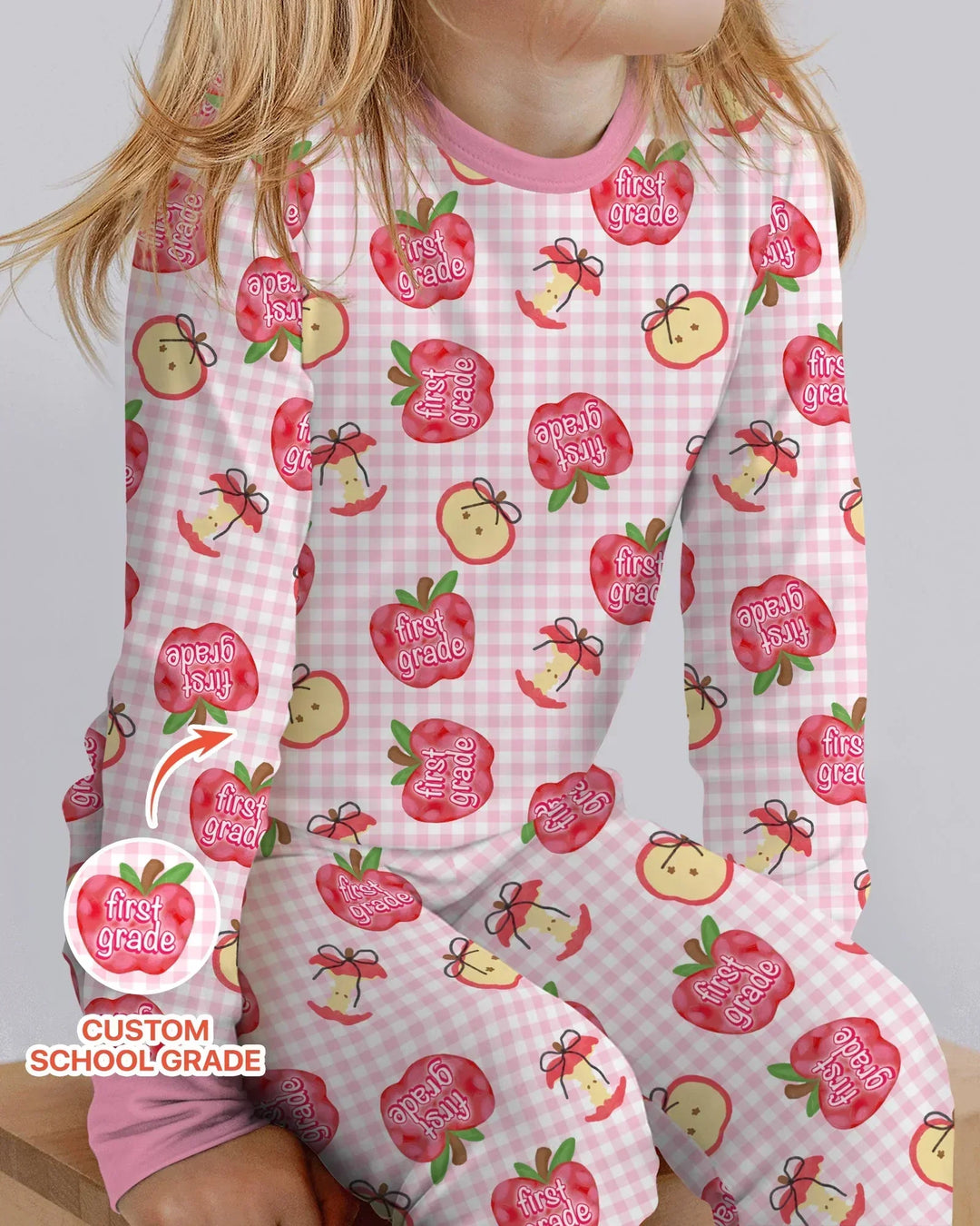 Custom School Grade Apple Days Bamboo Two Piece Long Sleeve Pajama Set