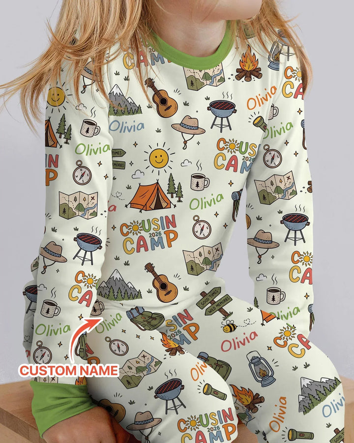 Custom Name Cousin Camp 2026 Bamboo Two Piece Long Sleeve Pajama Set
