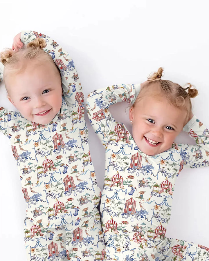 Vintage Lousiana Circus Toile Family Matching Bamboo Two Piece Long Sleeve Pajama Set