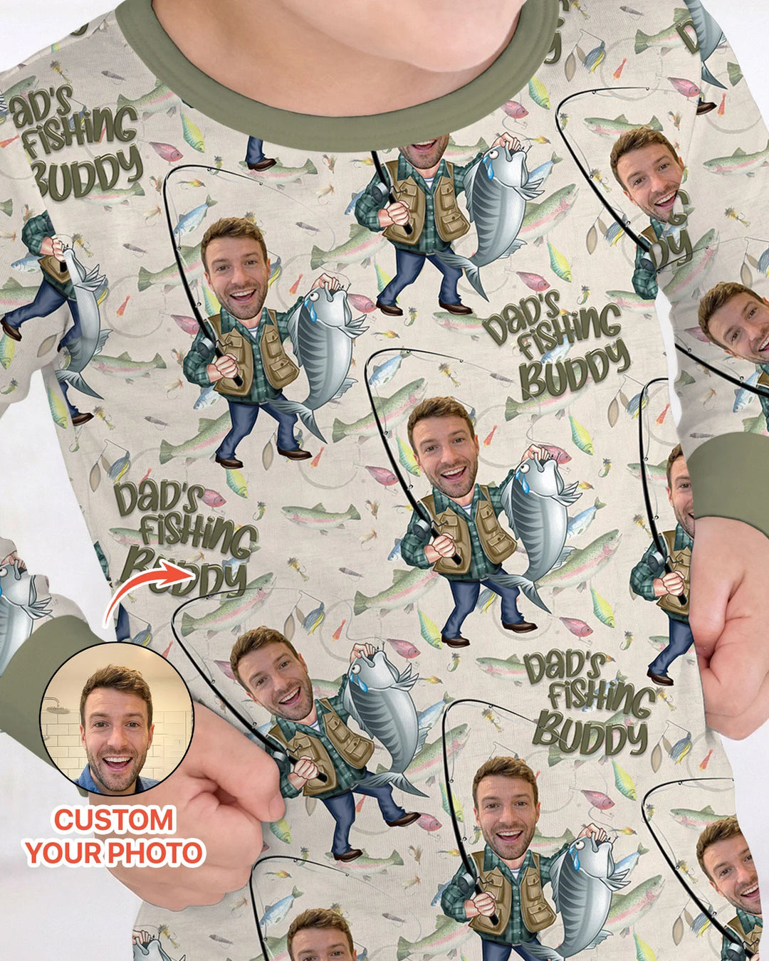 Custom Photo Dad Fishing's Buddy Daddy & Me Matching Bamboo Two Piece Long Sleeve Pajama Set