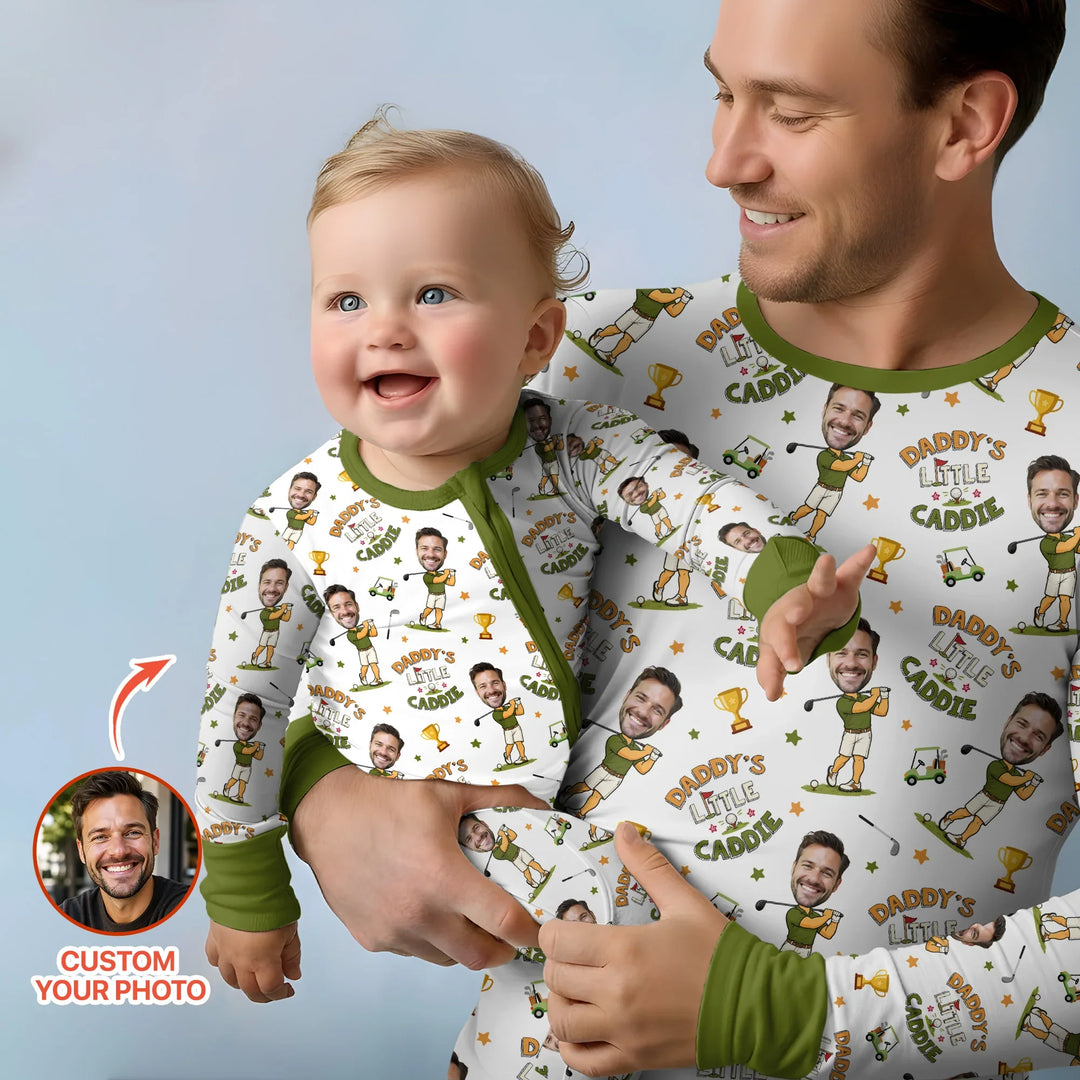 Custom Photo Daddy's Little Caddie Daddy & Me Matching Bamboo Men's Pajama Set