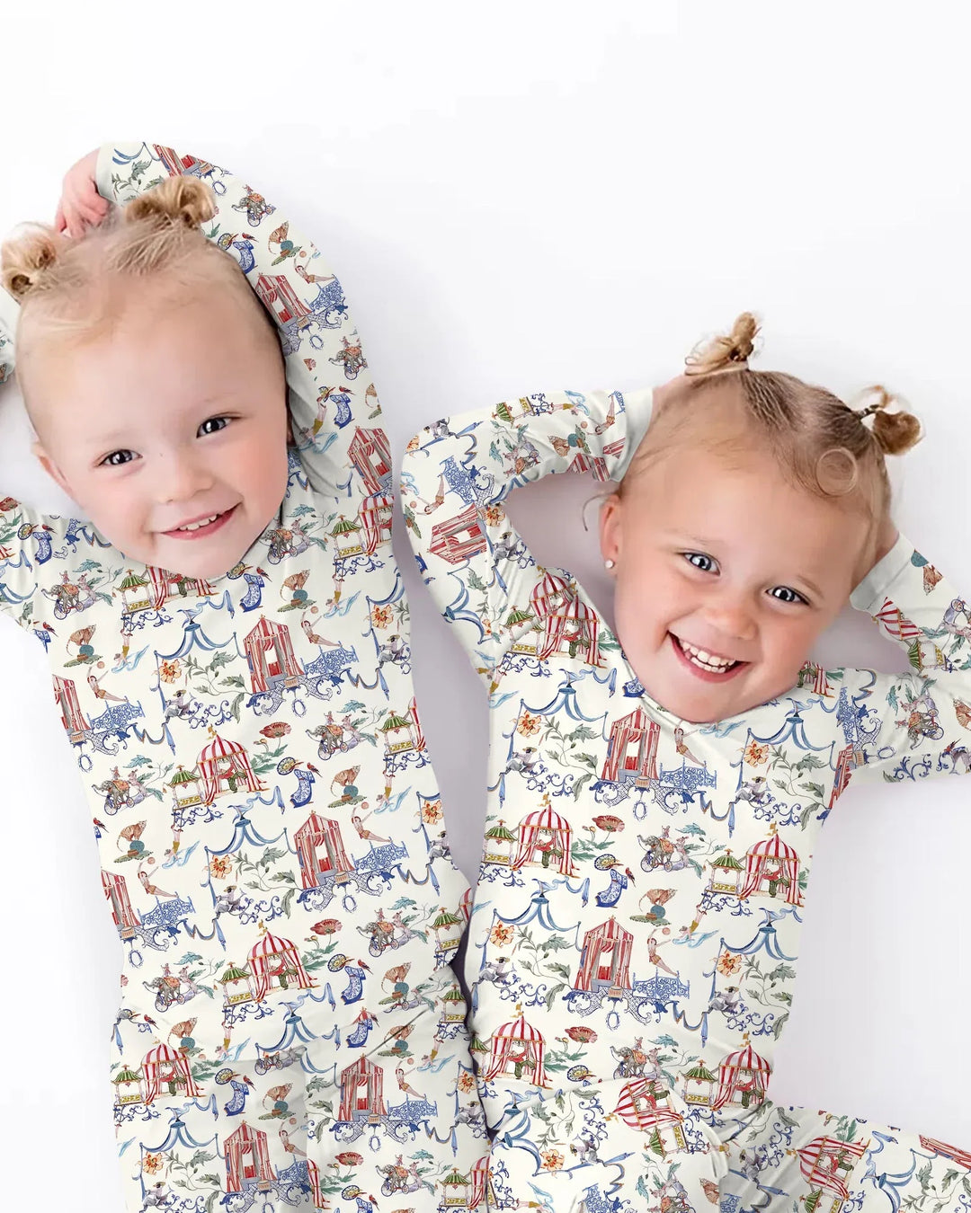 Vintage Lousiana Circus Toile Family Matching Bamboo Two Piece Short Sleeve Pajama Set