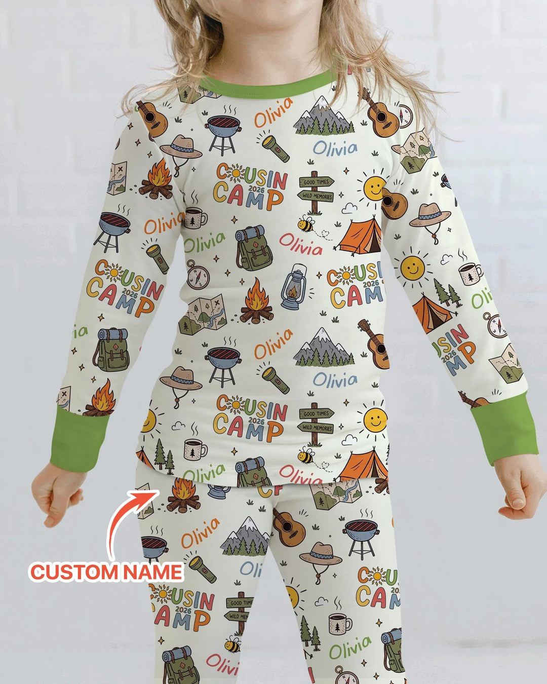 Custom Name Cousin Camp 2026 Bamboo Two Piece Long Sleeve Pajama Set