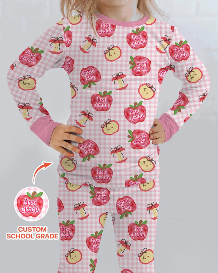 Custom School Grade Apple Days Bamboo Two Piece Long Sleeve Pajama Set