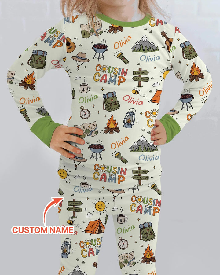 Custom Name Cousin Camp 2026 Bamboo Two Piece Long Sleeve Pajama Set