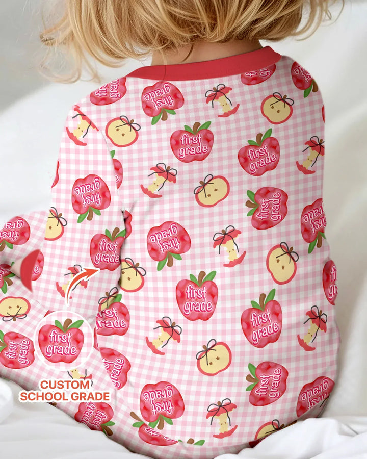 Custom School Grade Apple Days Bamboo Two Piece Long Sleeve Pajama Set