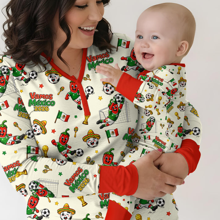 Cartoon World Soccer Vamos Mexico Family Matching Bamboo Women Pajama Set