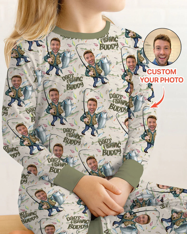 Custom Photo Dad Fishing's Buddy Daddy & Me Matching Bamboo Two Piece Long Sleeve Pajama Set