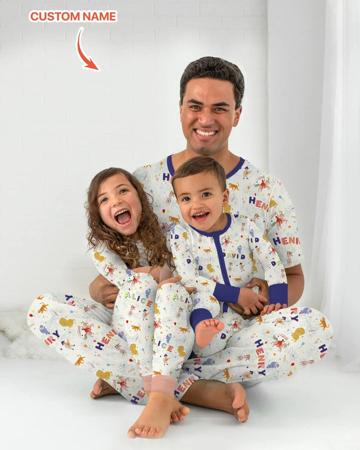 Custom Name Circus Toile Bamboo Men's Pajama Set