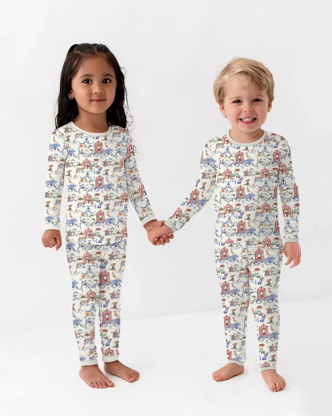 Vintage Lousiana Circus Toile Family Matching Bamboo Two Piece Long Sleeve Pajama Set