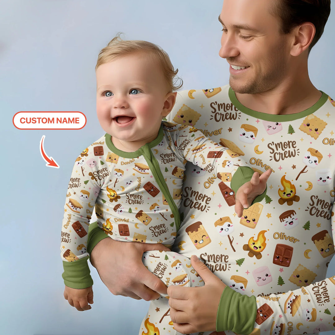 Custom Name Kawaii S'more Crew Family Matching Bamboo Men Short Sleeve Short Pajama Set