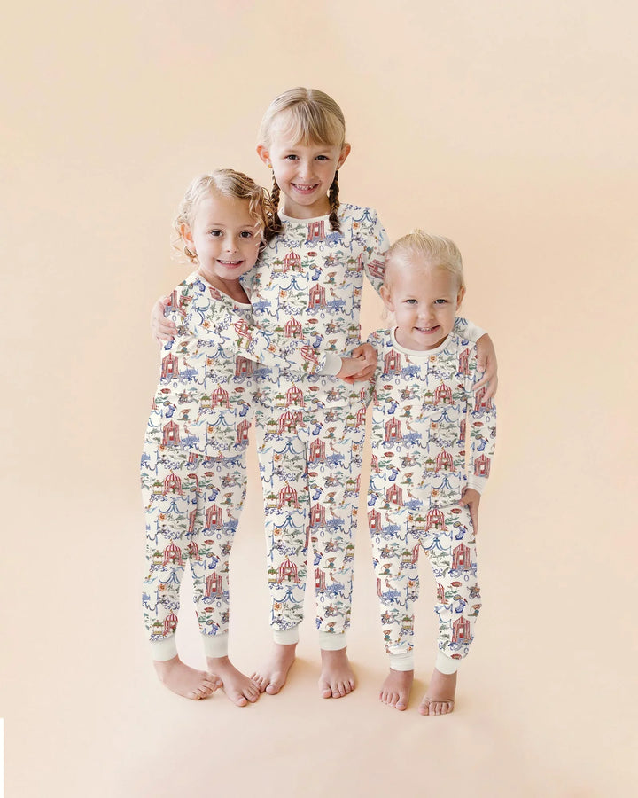 Vintage Lousiana Circus Toile Family Matching Bamboo Two Piece Short Sleeve Pajama Set