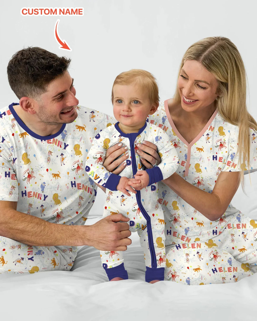 Custom Name Circus Toile Bamboo Two Piece Short Sleeve Shorts Pajama Set