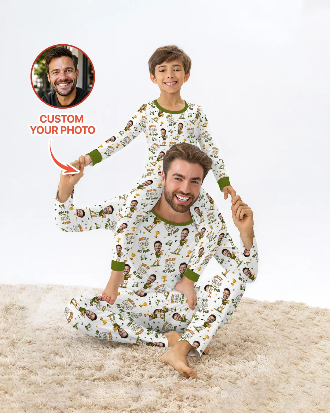 Custom Photo Daddy's Little Caddie Daddy & Me Matching Bamboo Two Piece Long Sleeve Pajama Set
