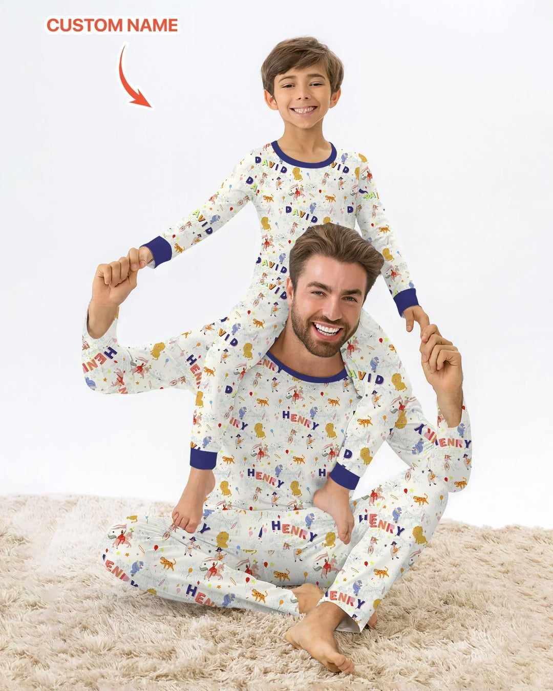 Custom Name Circus Toile Bamboo Men's Pajama Set