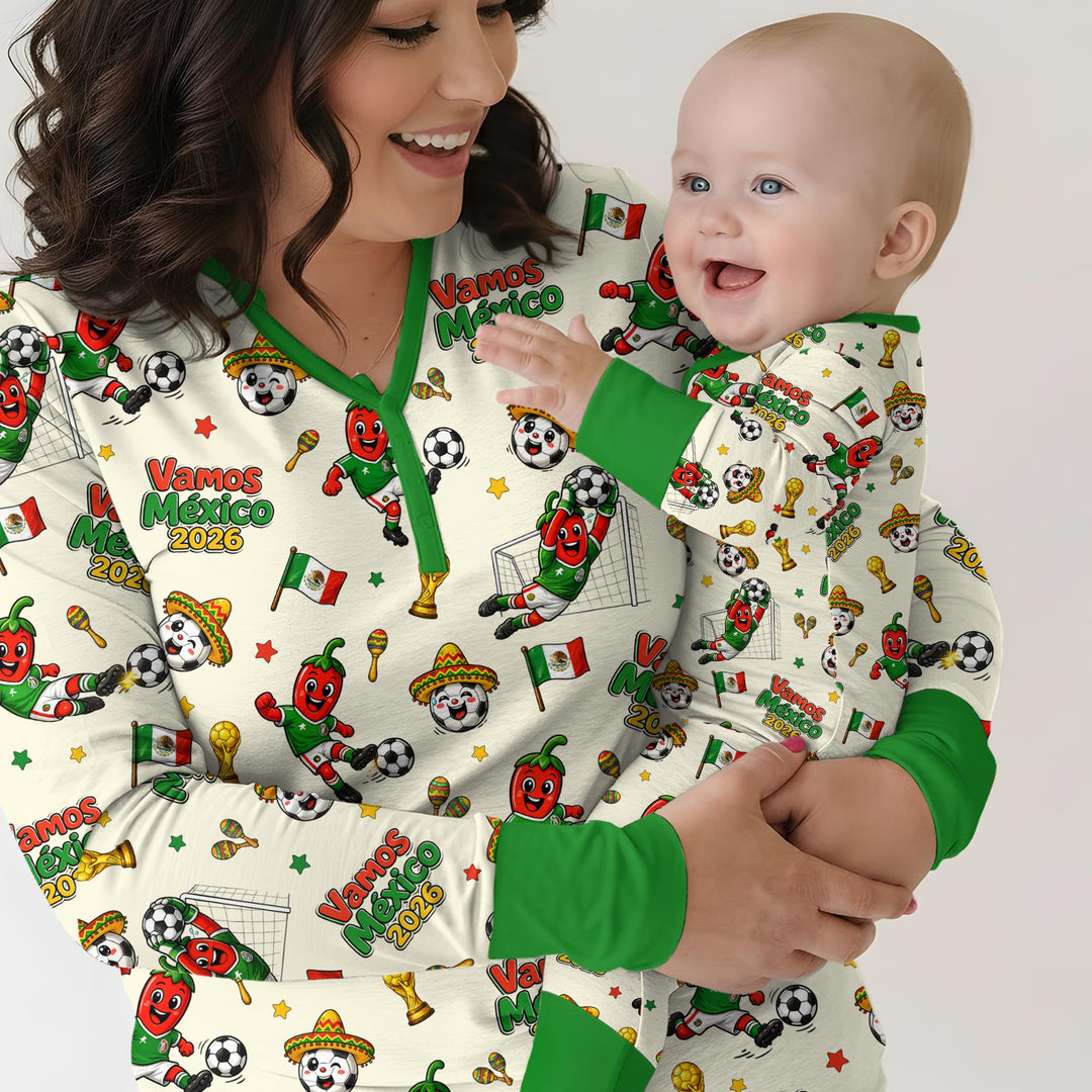Cartoon World Soccer Vamos Mexico Family Matching Bamboo Two Piece Long Sleeve Pajama Set