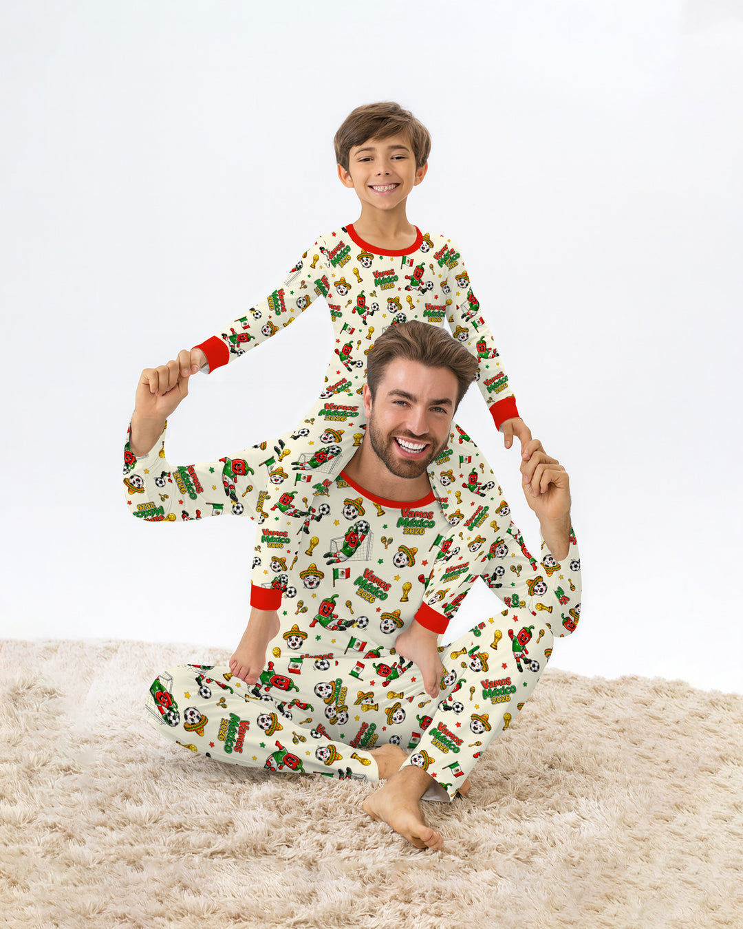 Cartoon World Soccer Vamos Mexico Family Matching Bamboo Two Piece Long Sleeve Pajama Set