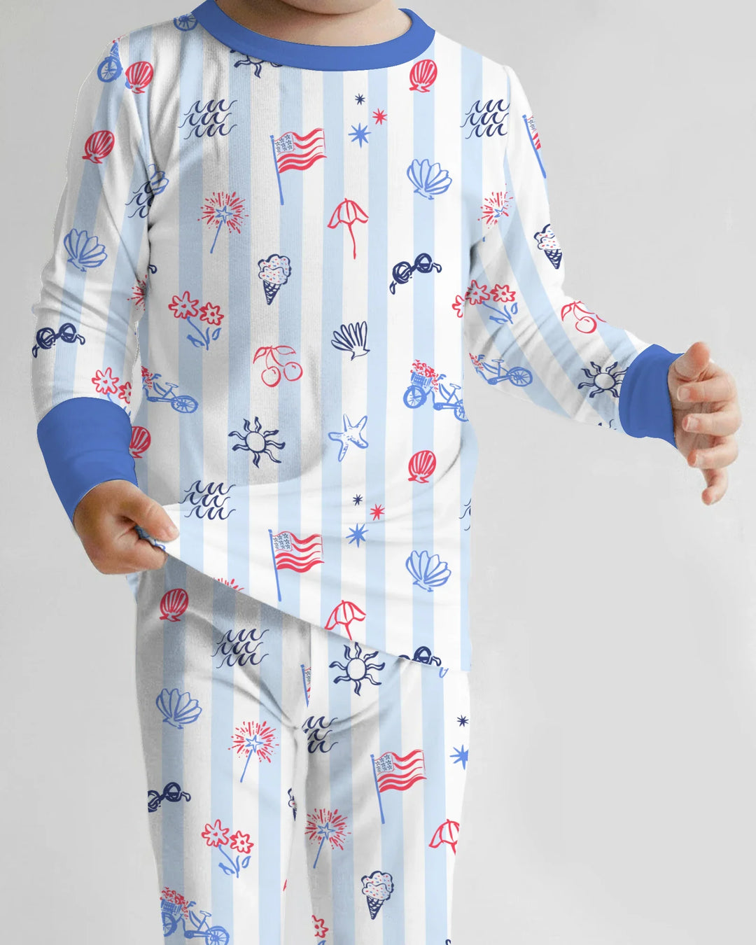 Red, White & Beachy Family Matching Bamboo Two Piece Long Sleeve Pajama Set
