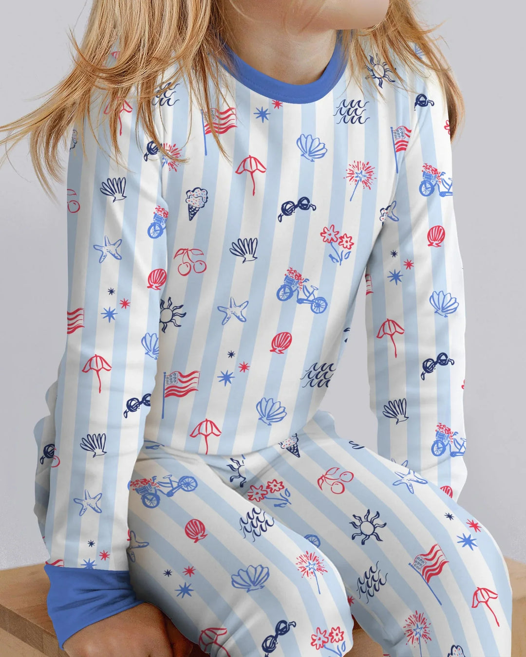 Red, White & Beachy Family Matching Bamboo Two Piece Long Sleeve Pajama Set
