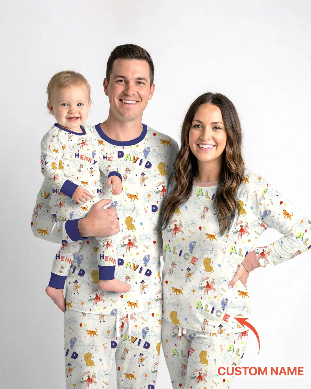 Custom Name Circus Toile Bamboo Two Piece Short Sleeve Shorts Pajama Set