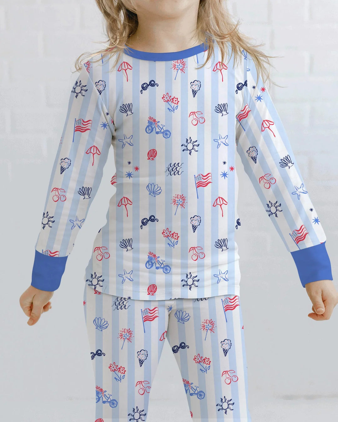 Red, White & Beachy Family Matching Bamboo Two Piece Long Sleeve Pajama Set