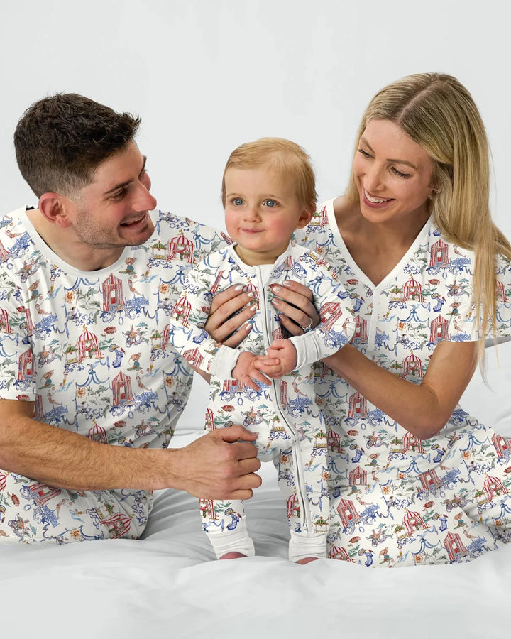Vintage Lousiana Circus Toile Family Matching Bamboo Two Piece Short Sleeve Pajama Set