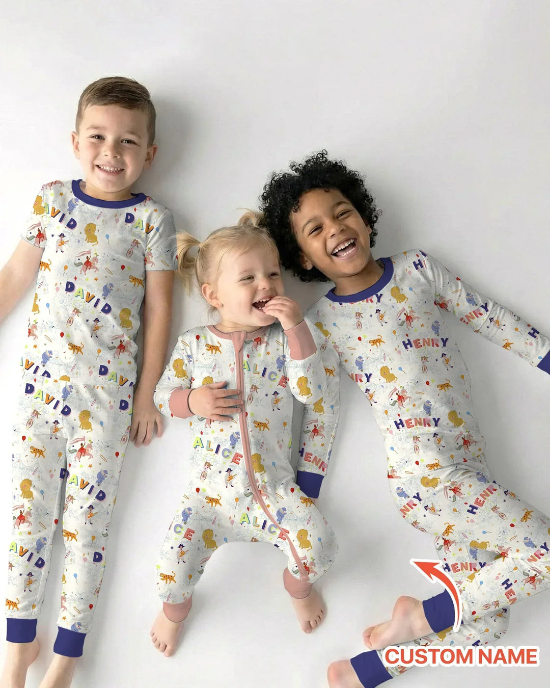 Custom Name Circus Toile Bamboo Two Piece Short Sleeve Pajama Set