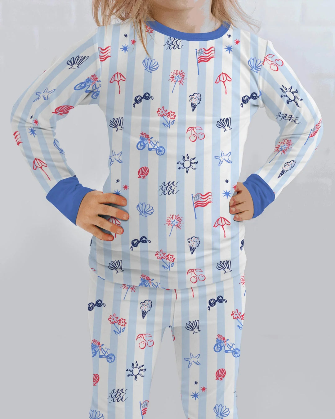 Red, White & Beachy Family Matching Bamboo Two Piece Long Sleeve Pajama Set