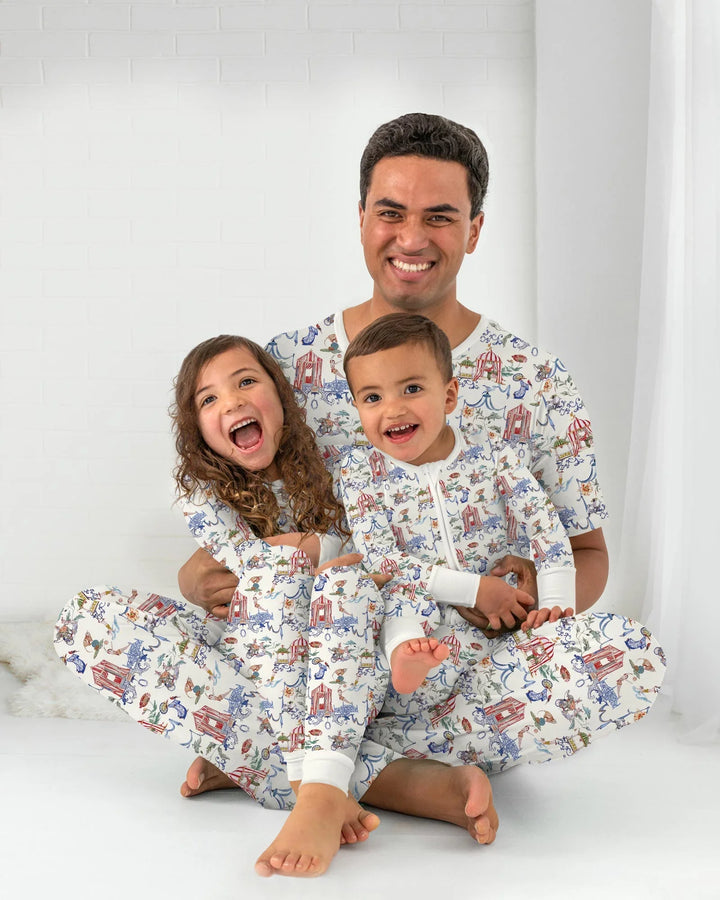 Vintage Lousiana Circus Toile Family Matching Bamboo Two Piece Long Sleeve Pajama Set