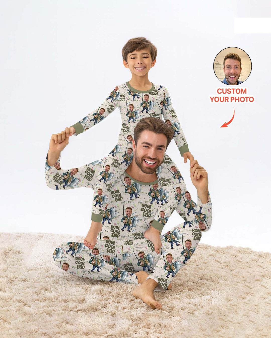 Custom Photo Dad Fishing's Buddy Daddy & Me Matching Bamboo Two Piece Long Sleeve Pajama Set