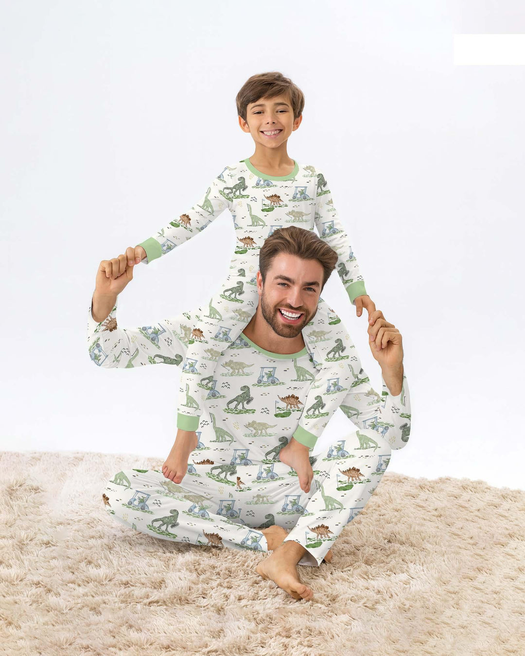 Dinos On The Green Daddy & Me Matching Bamboo Two Piece Long Sleeve Pajama Set