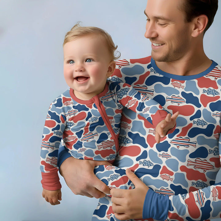 Pijama de bambú a juego Reel America papá e hijo para hombre