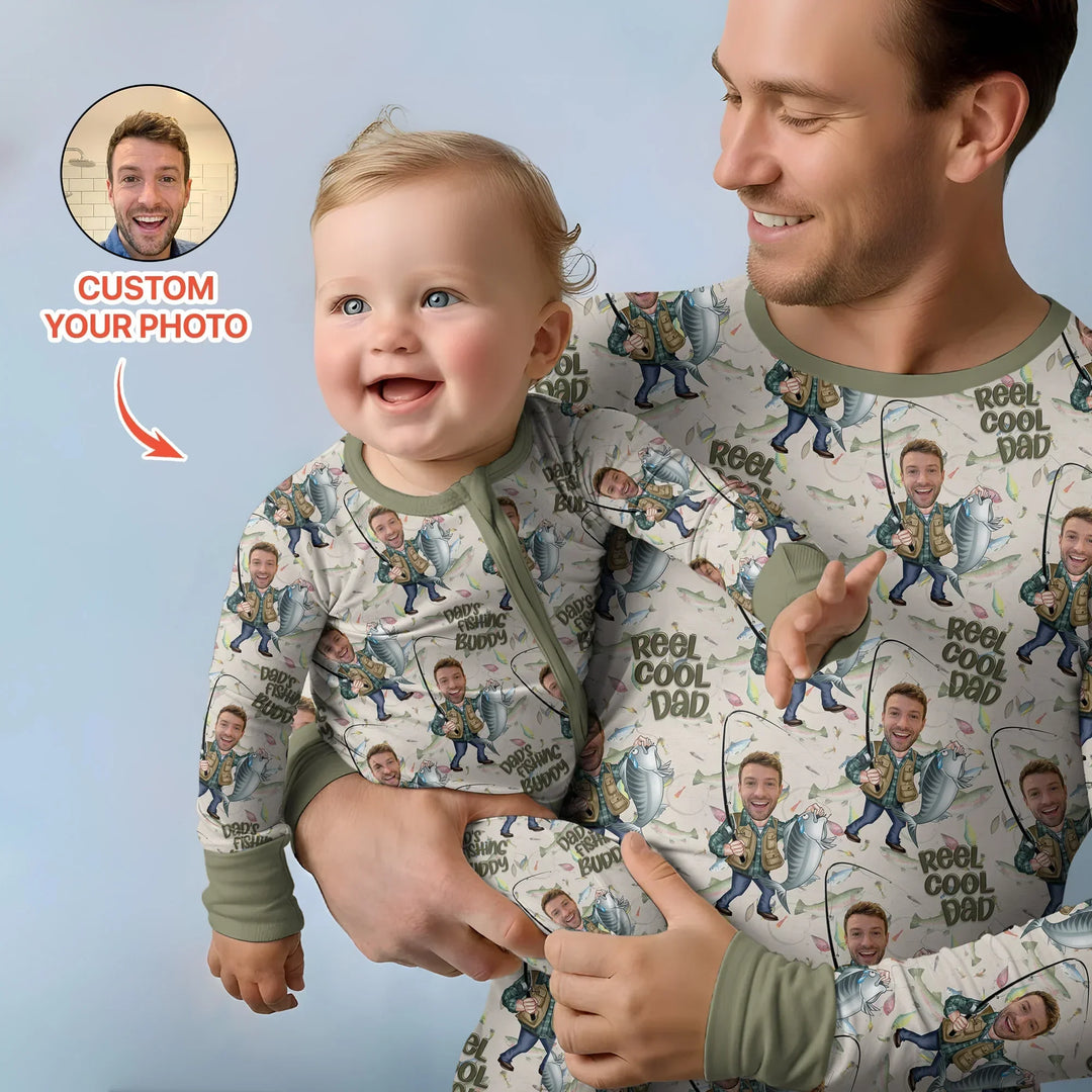 Custom Photo Dad Fishing's Buddy Daddy & Me Matching Bamboo Convertible Zippy