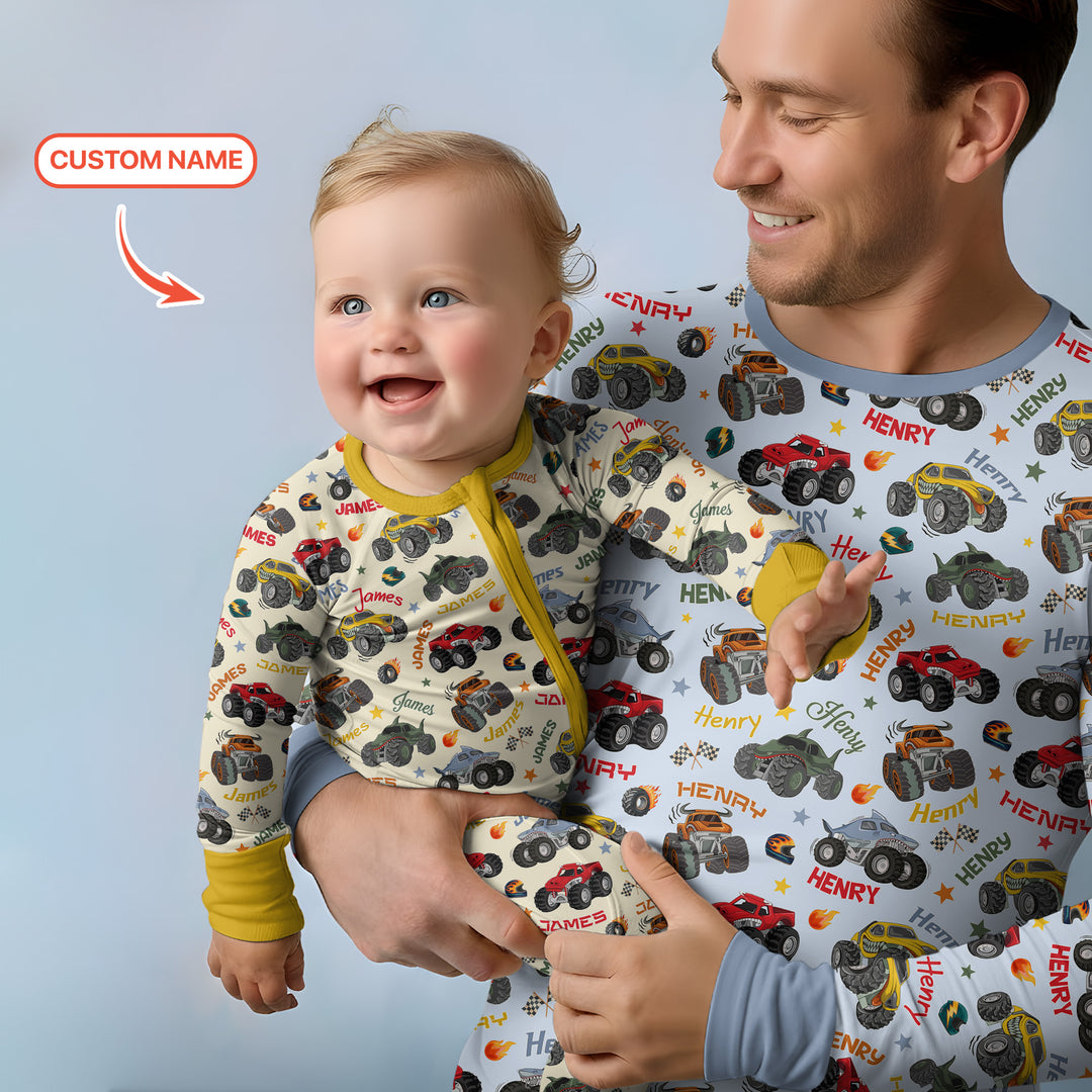Personalized Monster Truck Bamboo Men's Pajama Set