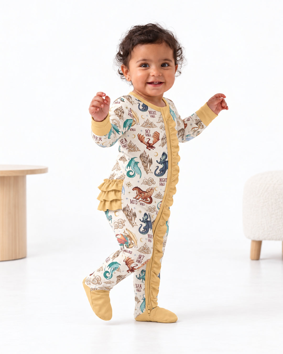 Elemental Dragons Bamboo Zipper Ruffle Footie