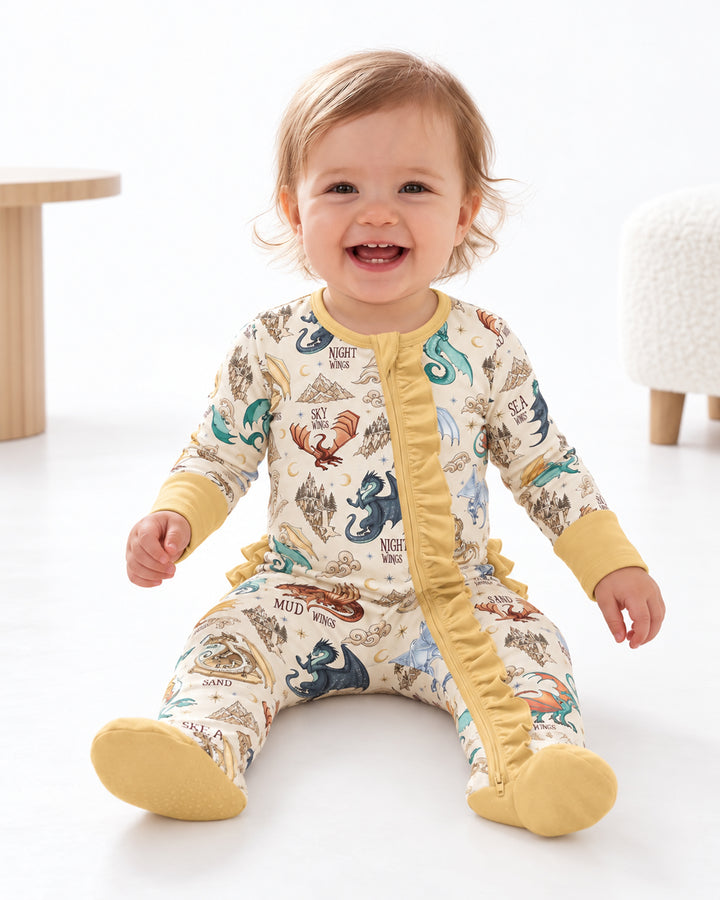 Elemental Dragons Bamboo Zipper Ruffle Footie