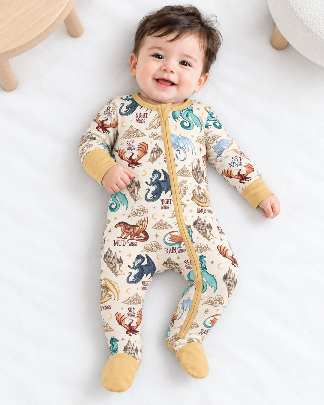 Elemental Dragons Bamboo Zippered Footie Romper