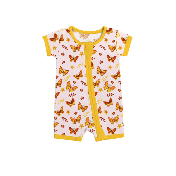 Yellow Butterflies Shorty Zippered Romper