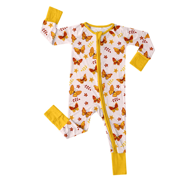 Yellow Butterflies Convertible Zippered Romper