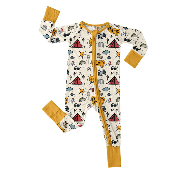 Yellow Camping Convertible Zippered Romper